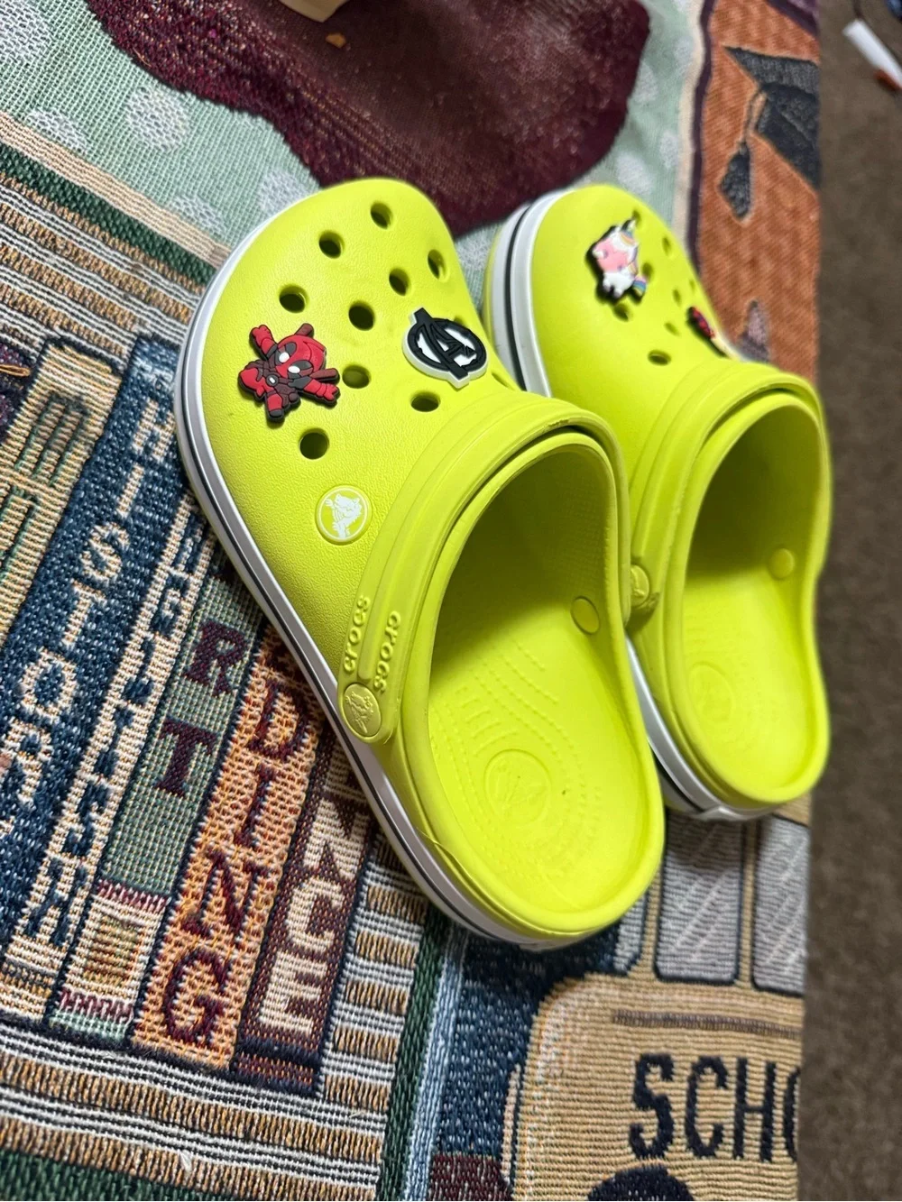 CROCS Kids Neon Yellow Slip-On Clog with Charms